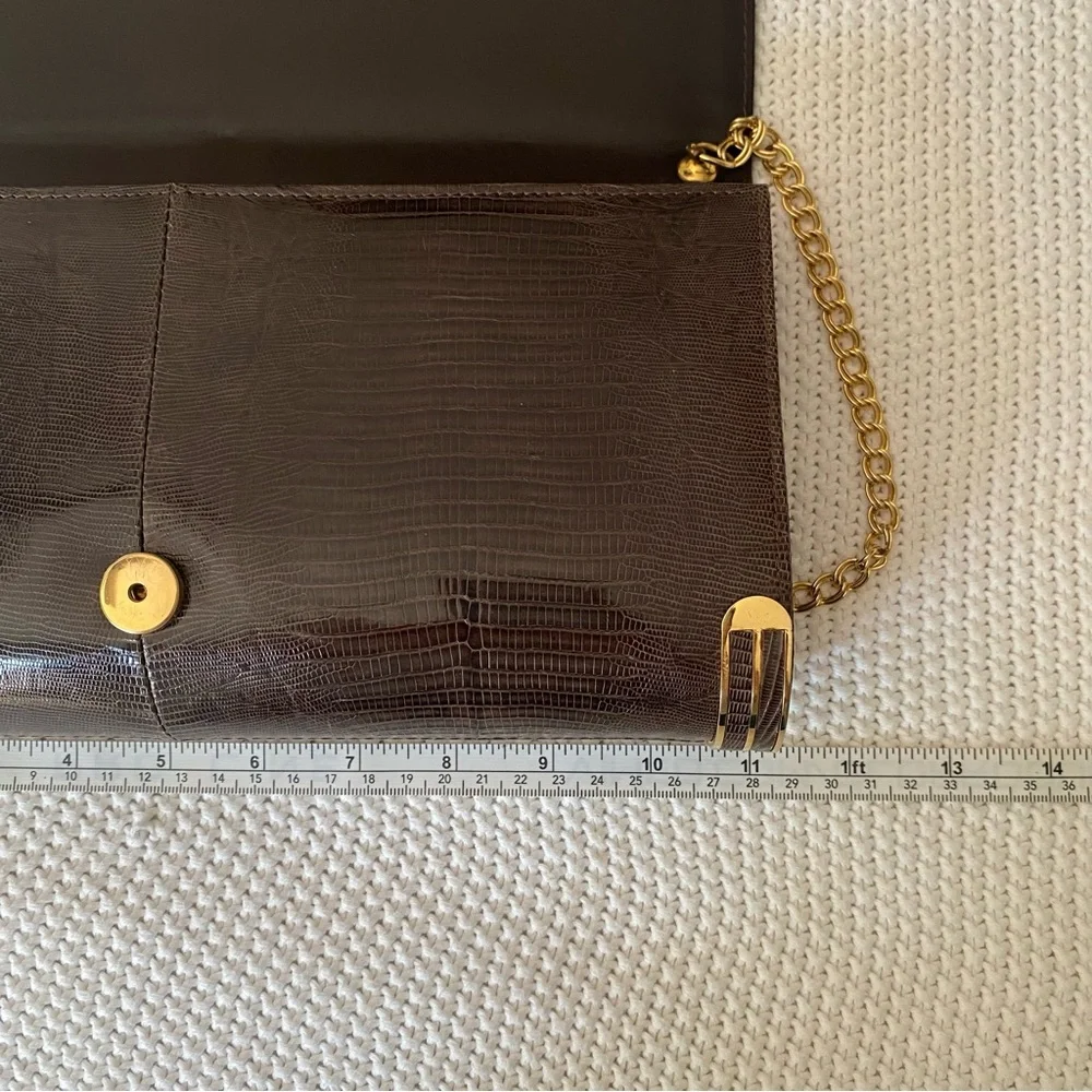 Vintage Reptile Skin Large Clutch Crossbody Gold Metal Chain